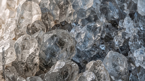 Close-up of raw black crystals with reflective surfaces. Natural mineral texture for industrial or scientific use.