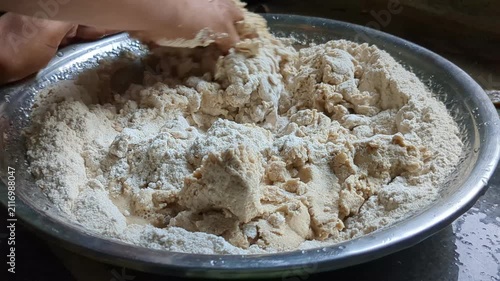 Close Up of Hands Kneading Wheat Flour Dough in Traditional Kitchen – Homemade Bread Preparation 4K