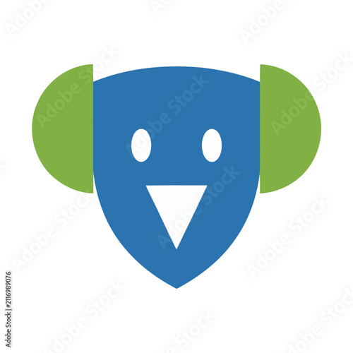 Blue shield face with green ears