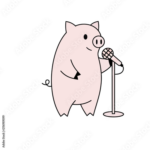 Cartoon pig with microphone