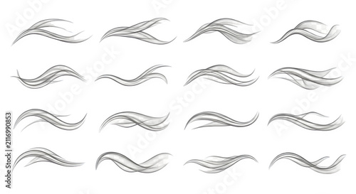 Set of Elegant Wavy Hair Strands Isolated on a Transparent Background for Creative Hairstyling Design Elements