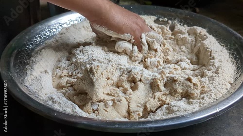 Close Up of Hands Kneading Wheat Flour Dough in Traditional Kitchen – Homemade Bread Preparation 4K