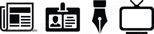Bild auf Leinwand Newspaper icon, identification card, fountain pen nib and television screen, col