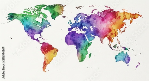 Colorful Watercolor World Map Illustration 1.