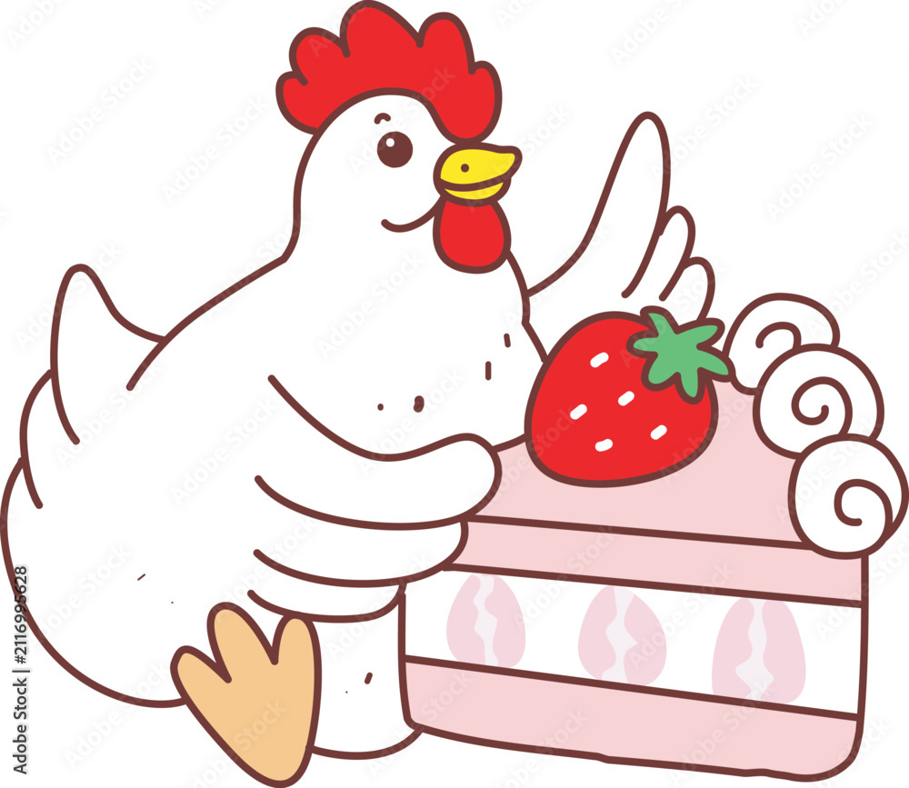 Fototapeta premium Cute Rooster Chicken sticker icon. Funny Rooster Chicken 