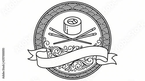 Sushi Roll Chopsticks Emblem.