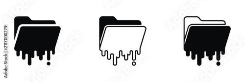 folder icons melting effect isolated on white background file system corruption concept. Melting folder icon set with liquid paint drip effect, creative data leak, corrupted fileand memory overload ve