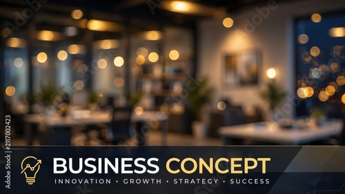 Blurred modern office interior background with bokeh lights for professional business presentations.