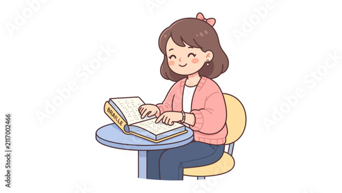 Obraz na plátne A Woman Reading a Book: A young woman with a sweet smile is engrossed in a book, sitting at a small desk