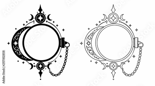 Celestial Moon Pocket Watch Emblem Vector Illustration