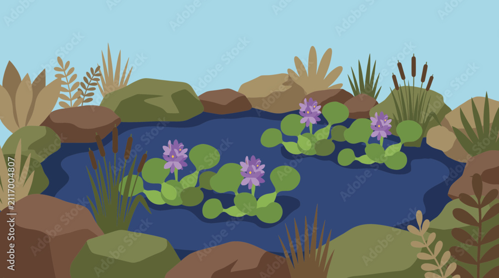 Obraz premium Water Hyacinth Floating in Natural Garden Pond