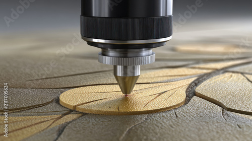 Laser cutting machine engraving leaf pattern on leather surface showing precision in semiconductor packaging technology