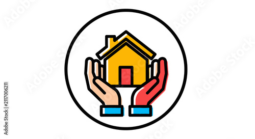 Hands Holding House Icon - Home Protection and Safety Symbol