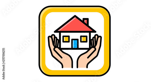 Hands Holding House Icon - Home Security, Property Protection, Real Estate Concept