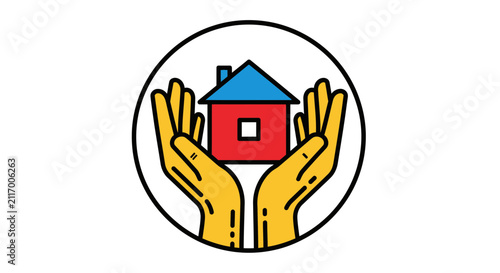 Hands Holding House Icon: Home Care, Protection, Real Estate, Safety, Shelter