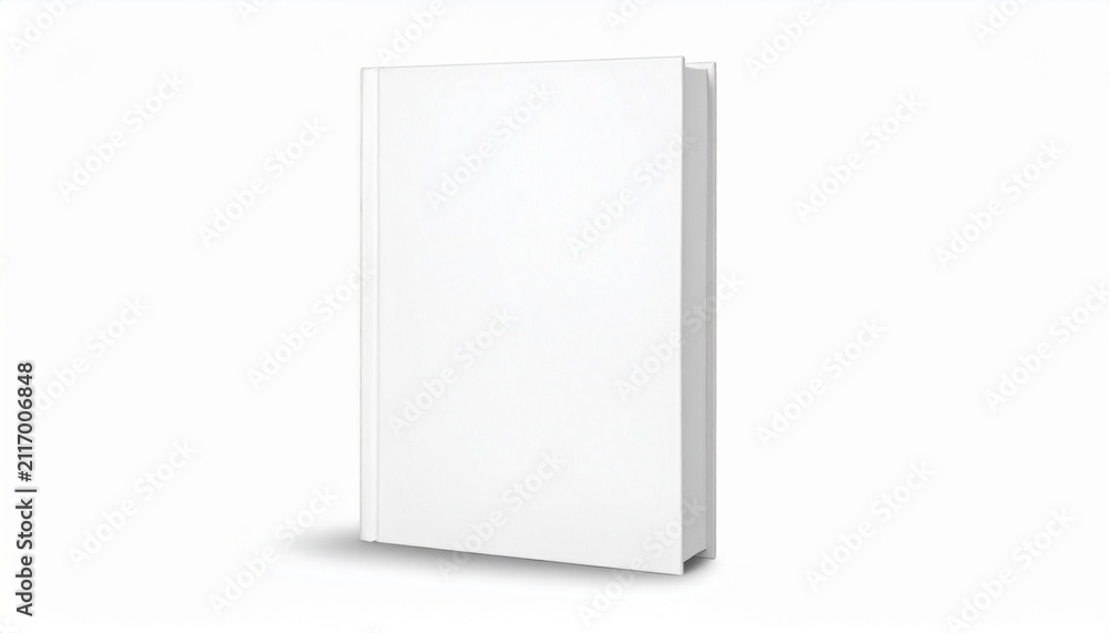 Fototapeta premium Blank white hardcover book standing vertically on white background mockup template