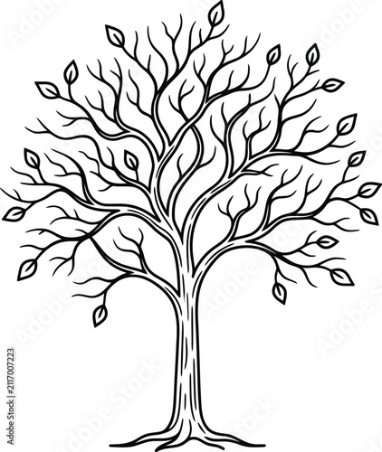 Fotografie Hand drawn ink illustration of a lone tree with sparse leaves.