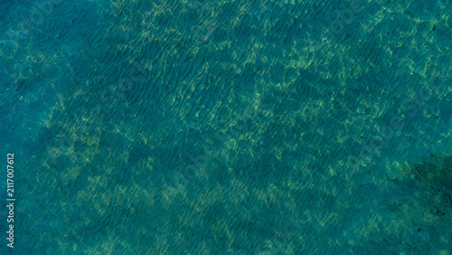Caribbean blue water aerial shot at Roatan, Honduras