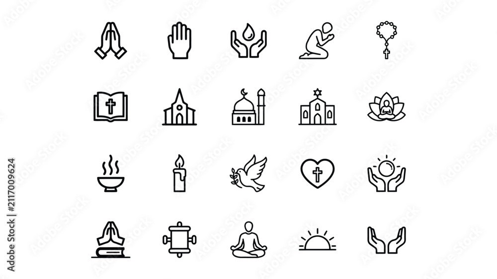 Fototapeta premium Collection of diverse religious and spiritual icons with transparent background for various uses
