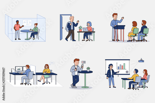 Professional Workplace Flat Illustration Pack with Office Team and Business Communication