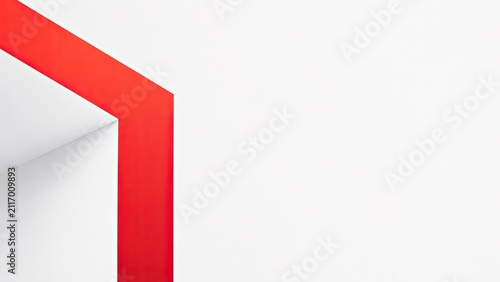 Abstract red angular corner shape on white background, minimal geometric fold line design. Clean modern 3d illustration