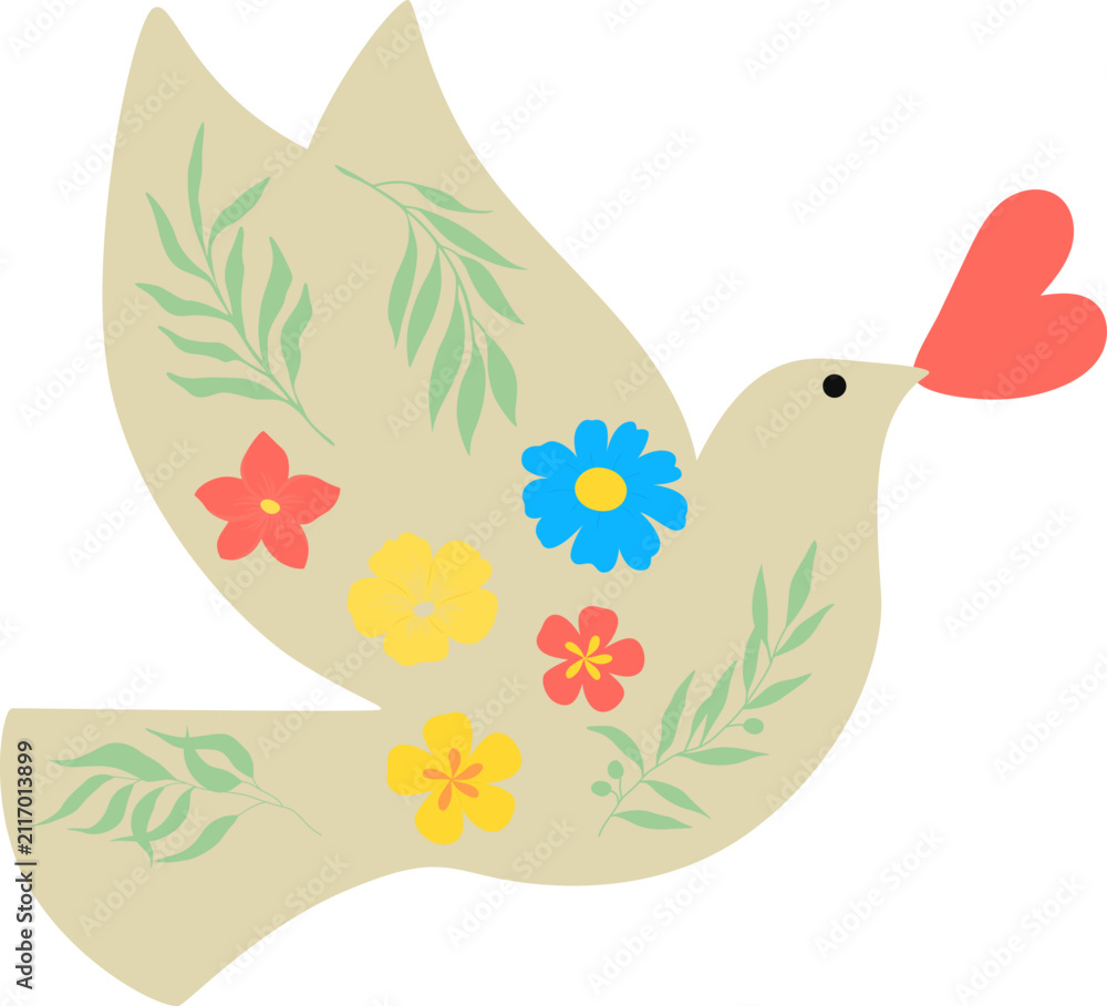 Obraz premium Peace Day Dove Illustration with White Dove Symbolizing Peace, Harmony, and Global Unity for International Day of Peace Awareness Campaigns, Charity Events, Educational Materials, and Social Media