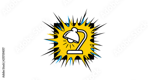 Glowing Desk Lamp Icon with Pop Art Starburst Background