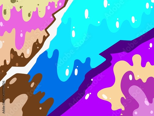 ice cream background, Abstract colorful dripping shapes artwork with irregular flowing forms in pink, beige, brown, blue, cyan, purple, and cream