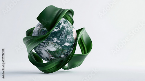 Earth wrapped in green leaf symbolizes sustainable urban transition in climate tech aiming for net zero with ai innovation inspiring hope and progress in environmental protection