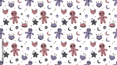Obraz na płótnie Spooky voodoo seamless pattern, gothic Halloween doodle background, cute vector