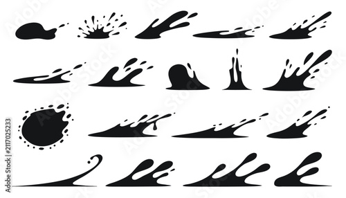 Obraz na płótnie Black liquid puddles and horizontal paint splash vector elements