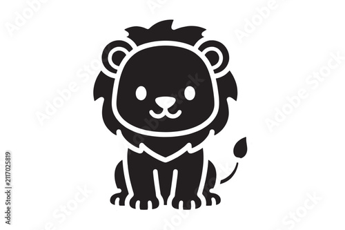 Cute Baby Lion Silhouette Face Icon Black Cartoon Animal Vector
