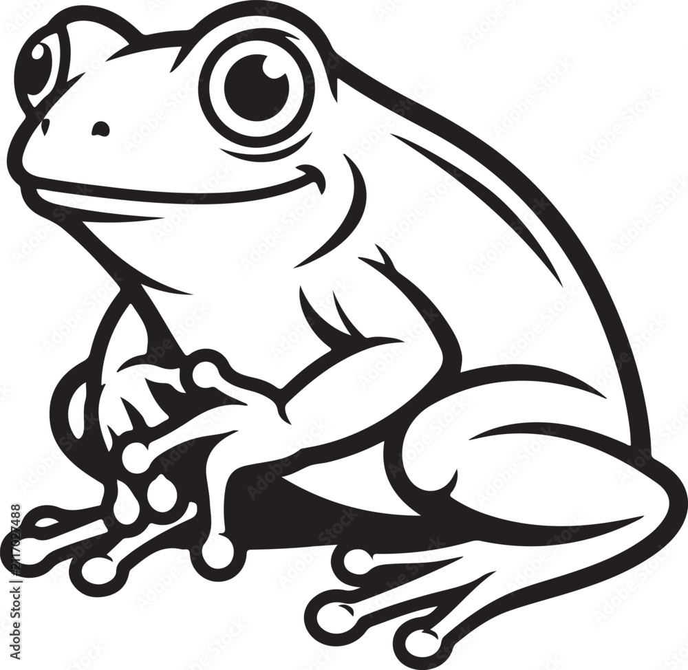 Fototapeta premium Print Cute frog line art illustration. Black and white vector drawing of a small toad.