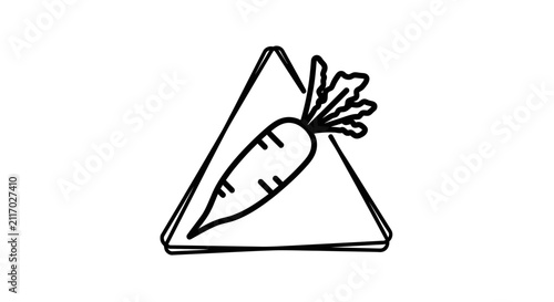 Hand Drawn Carrot Icon in Triangle Border, Simple Line Art, Organic Food Concept