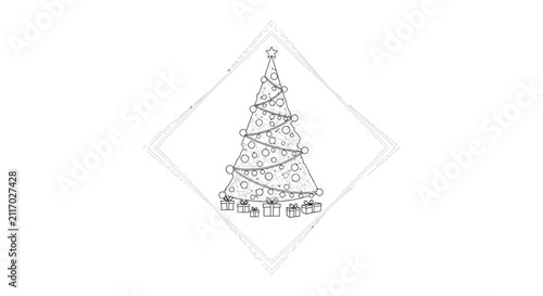 Hand Drawn Christmas Tree with Gifts Sketch in Diamond Frame