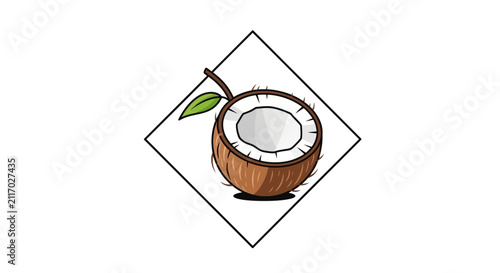 Hand Drawn Coconut Half Icon, Tropical Fruit Vector Graphic
