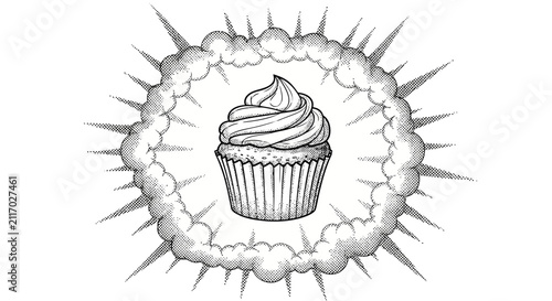 Hand Drawn Cupcake Explosion in Comic Style Sketch
