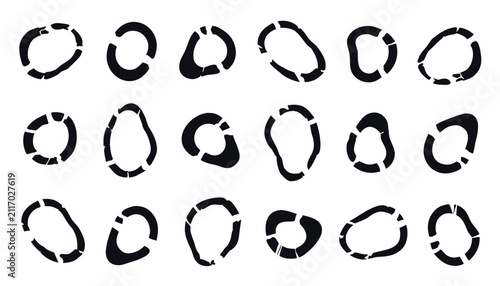 Fotografie Set of black brush stroke ring shapes and frames
