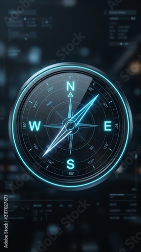 Digital Compass Navigation Technology with Neon Glow.