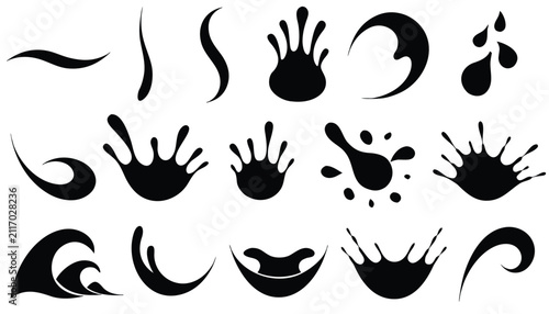 Fotografie Water splash and wave elements in black silhouette