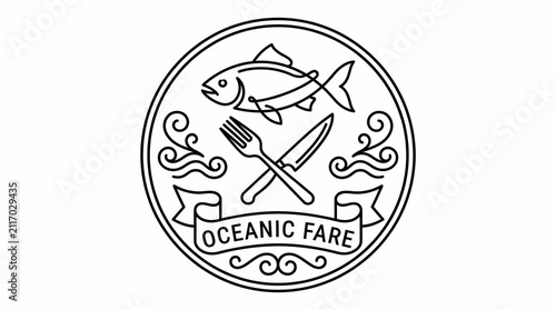 Fish with fork, and knife dining crest.