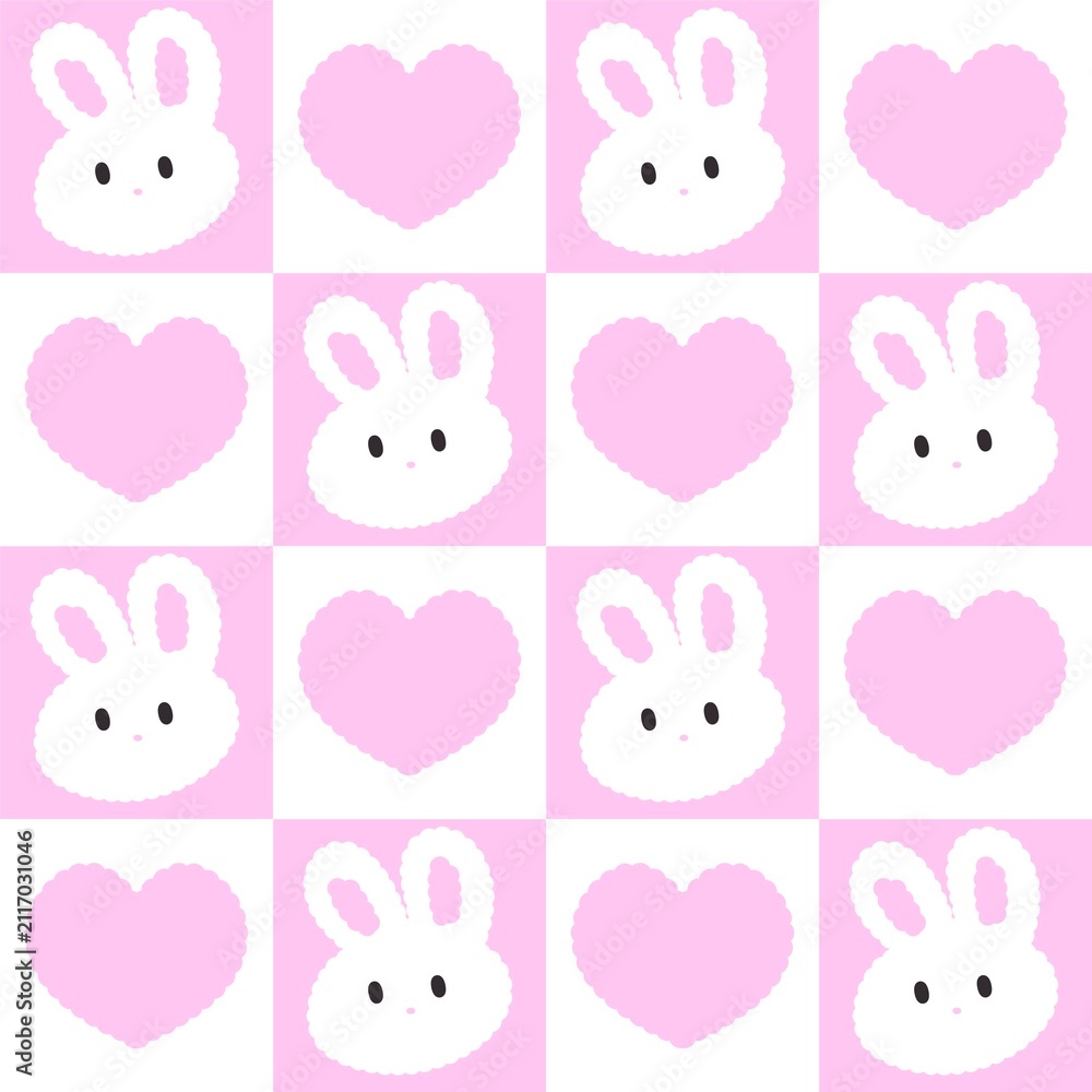 Obraz premium Cute Bunny and Heart Seamless Pattern on Pink Background