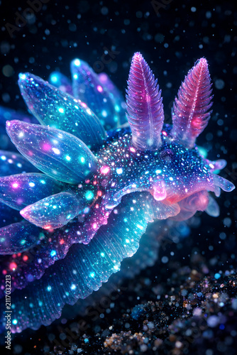 Bioluminescent Galaxy Nudibranch in a Magical Deep Sea Design