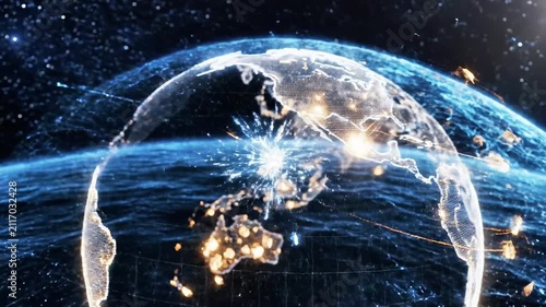 Glowing digital globe showing global network connections
