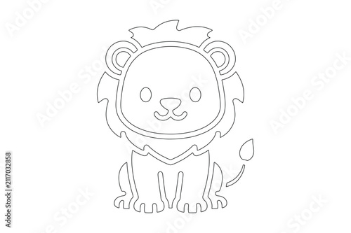 Cute Baby Lion Thin Line Outline Vector Icon for Coloring Book and Kids Illustration