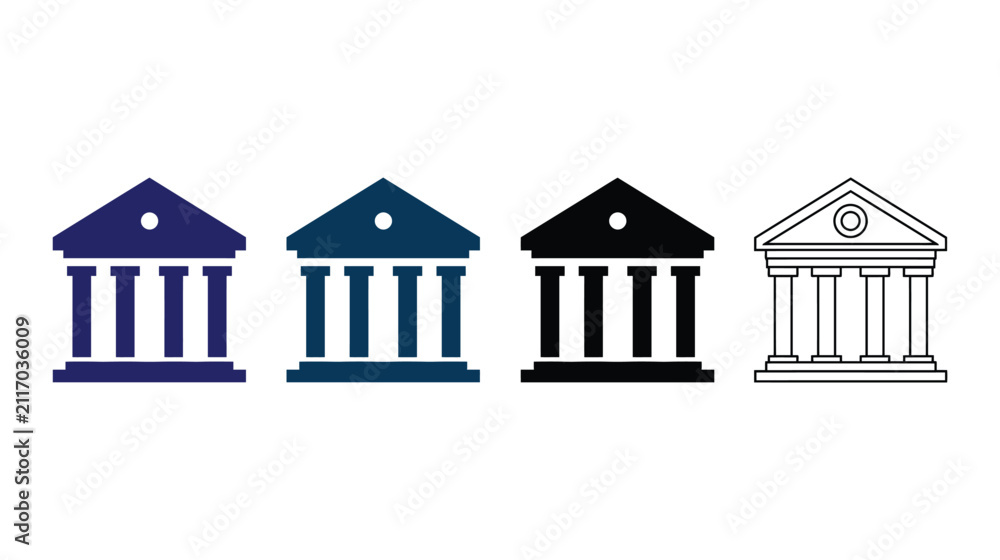 Fototapeta premium Building icon set featuring classic architectural bank structures
