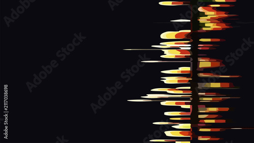 Contemporary abstract background with dynamic flame-inspired light streaks in warm orange, yellow, and red tones against a black backdrop. Features generous negative space for typography.