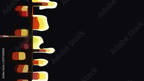 Contemporary abstract background with dynamic flame-inspired light streaks in warm orange, yellow, and red tones against a black backdrop. Features generous negative space for typography.