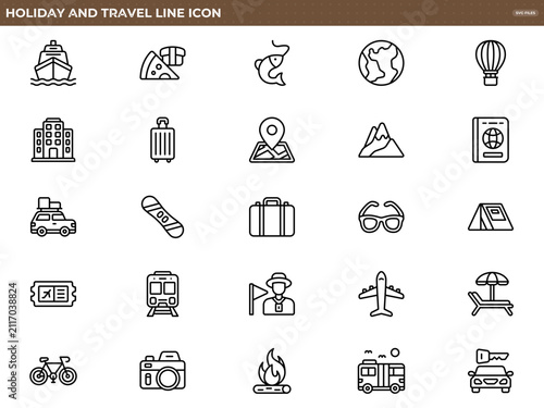 Holiday and Travel Line Icons Set for Various Activities