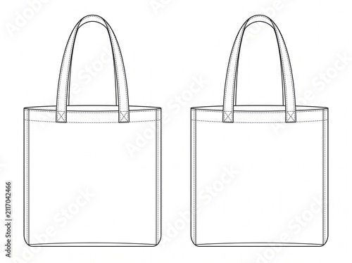 Eco friendly canvas carryall tote bag technical CAD specification with sturdy shoulder straps and spacious capacity